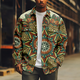 WIAOFELLAS  -  Casual Men's Jacket kaleidoscope Print Long Sleeve Fashion Turn-down Collar Button Coat Casual Streetwear