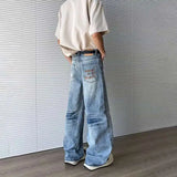 WIAOFELLAS  -  Vintage Summer Men's Broken Hole Design Wash Straight Denim Pant Fashion Trendy High-waisted Wide Leg Jeans Male 2A0026