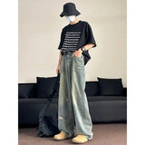 WIAOFELLAS  -  Spring Men's Y2K Baggy Sweet Denim Trouser Washed Vintage Classic Casual Pants Grunge High Street Retro High Waist Ripped Jeans