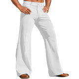 Wiaofellas  -  Men's Striped Corduroy Wide Leg Flared Pants Casual Loose Fit Button Elastic Waist Lightweight Breathable Retro Trousers S-3XL