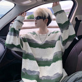 WIAOFELLAS  -  Autumn Korean Striped Sweatshirt Men Spring Trendy Loose Round Neck Tops Korean Version Lazy Style Hoodie Men Outerwear Pullover
