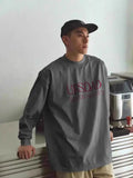 WIAOFELLAS  -  Heavy cotton Japanese street printed long-sleeved T-shirt for men in autumn loose and simple small neckline inner t-shirt