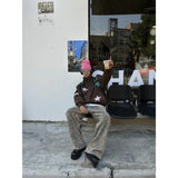 WIAOFELLAS  -  American retro jeans new camouflage leopard print jeans for men and women loose straight and versatile casual trousers