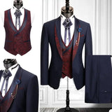 Wiaofellas  -  Floral Formal Suits For Men 3 Pcs Shawl Lapel Wedding Groom Tuxedo Italian Style Suit Jacket With Vest Pants Fashion