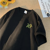 WIAOFELLAS  -  Letter Embroidered Black White T-Shirt Men's T-shirts Classic Casual Versatile Round Neck Tee Inner Short Sleeve Unisex Tops
