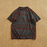 WIAOFELLAS  -  Loose off rotator sleeve American short sleeve T-shirt male personality print heavy industry old washed cotton half sleeve T