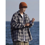 WIAOFELLAS  -  American retro plaid shirt men's autumn and winter thickened and fleece warm, trendy loose and casual long-sleeved shirt jacket