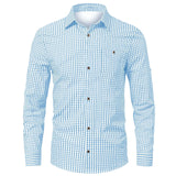WIAOFELLAS  -  Casual Shirt Plaid Print Top Basic Men'S Long Sleeve Single Breasted Casual Versatile Lapel Basic Suitable For Work Daily Wear