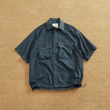 WIAOFELLAS  -  Summer high quality short sleeve overalls shirt men heavy washing old multi-pocket loose half sleeve