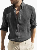 WIAOFELLAS  -  Autumn Fashion Men Shirt Solid Color Loose Short Sleeve Lapel Tops Men Clothing Streetwear Casual Vintage Shirts For Male