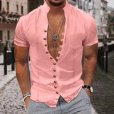 WIAOFELLAS  -  new fashion men's retro button cotton and linen casual short-sleeved shirt