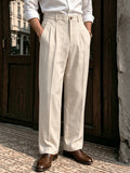 Wiaofellas  -  SS Men's Italian Neapolitan Linen Suit Pants, Solid Color Button High Waist Business Casual Trousers for Daily Fashion Wear