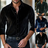 WIAOFELLAS  -  Men's Luxury Velvet Button-Down Shirt Loose Casual Tops Soild Dress Shirt For Party Daily Wear Spring Autumn Men's Velvet Shirts
