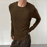 WIAOFELLAS  -  Men T Shirt Patchwork O-neck Long Sleeve Personality Male Tee Tops Streetwear Knitted Fashion Casual Men Clothing S-5XL