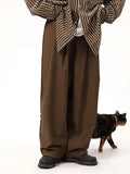 WIAOFELLAS  -  Loose Casual Pants Men's Korean Sle Trendy Drapey Thin Autumn Winter Floor-Length Wide Leg Pants Busin Casual Polyester