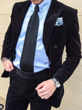 Wiaofellas  -  Formal Wedding Men Suits Slim Fit Double Breasted 2 Pcs Groom Tuxedo For Prom Peak Lapel Smoking Velvet Jacket With Pants