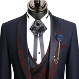 Wiaofellas  -  Floral Formal Suits For Men 3 Pcs Shawl Lapel Wedding Groom Tuxedo Italian Style Suit Jacket With Vest Pants Fashion