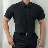 WIAOFELLAS  -  Men's Solid Color Short-Sleeved Shirt American Retro Fashion Trend Casual Simple Loose Breathable 2025 Summer New Men's Tops