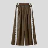 WIAOFELLAS  -  Men Wide Leg Pants Lace Patchwork Button Pleated Joggers Trousers Men Streetwear 2025 Oversize Fashion Casual Long Pants