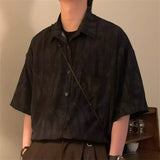 WIAOFELLAS  -  Fashion Men's Irregular Print Turn Down Collar Loose Shirt Trendy Short Sleeves Single-breasted Top Male 2025 Summer