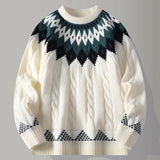 Wiaofellas  -  Knitted Sweater Autumn/Winter American Retro Thief O-neck Pullover Nordic Ethnic Tassel Thief Collar Knitted Tops