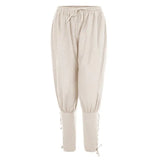 Wiaofellas  -  Men's Retro Medieval Pants Summer Linen Pirate Drawstring Pant Halloween Adult Cosplay Men Casual Trousers