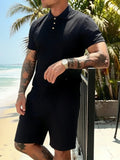 Wiaofellas  -  Men Short Sleeve Tops And Shorts Two Piece Suits Fashion  Breathable Sets Leisure Linen Loose Solid Color Summer Outfits