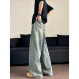 WIAOFELLAS  -  Spring Men's Y2K Baggy Sweet Denim Trouser Washed Vintage Classic Casual Pants Grunge High Street Retro High Waist Ripped Jeans