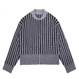 WIAOFELLAS  -  American Retro Contrasting Striped Twisted Zipper Cardigan Knit Sweater Jacket Men and Women Casual Versatile Tops