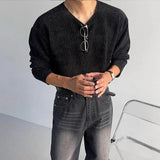 WIAOFELLAS  -  Autumn Men's Solid Color Knitted Long-Sleeved T-Shirt American Retro Fashion Trend Loose Street Casual Breathable Men's New Tops