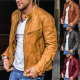 Wiaofellas  -  New Mens Leather Jacket Men Fashion Red Motorcycle PU Leather Jacket Stand Collar Zipper Pockets Leather Coats