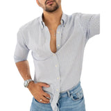 Wiaofellas Spring and summer striped long sleeves fit slim men's lapel shirt hawaiian shirt  arabic shirt  men clothing