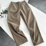WIAOFELLAS  -  Thiened Fce Lined Straight Leg Casual Pants for Men And Women Couples Winter Warm Trousers Slim Fit Leisure Trousers