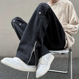 WIAOFELLAS  -  Solid Jeans Men Criss-cross Korean Style Trendy Straight Loose Ankle Length Daily All-match Fitness Washed Denim Normcore