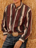 Wiaofellas  -  Men's Retro Western Striped Shirt Casual Short Sleeve Button-Up Cowboy Style Shirt
