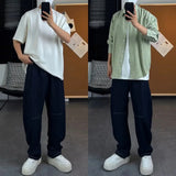 WIAOFELLAS  -  Mens Denim Pants Streetwear Trendy seam Lines Design Casual Wide-leg Jeans Drape Solid Fashion Versatile Summer Baggy Trousers
