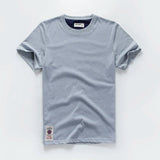 Wiaofellas  -  Retro Distressed Cotton round Neck Short Sleeve T-Shirt Loose Fit Basic Color Summer Youth Fashion Standard Tailoring Male Top