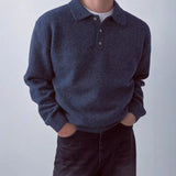 Wiaofellas  -  Men's Sweater Polo Shirt Pullover Lazy Style Long Sleeve Solid Loose Clothing Fashion Casual T-shirt Autumn Winter Wool Tops