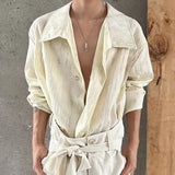 Wiaofellas  -  Men's Button Down Shirt Irregular Long Sleeve Shirt Vintage Casual Loose Shirt Jacket Tops Casual Sweatshirt Streetwear Vintage