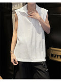 WIAOFELLAS  -  New Summer Men's Tank Tops Turn-down Collar Solid Color Sleeveless Casual Menswear Pullover Male Vests Korean Style
