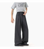 WIAOFELLAS  -  simple men's casual trousers pleated design new solid color wide leg bottom loose straight thin male pants summer