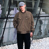 WIAOFELLAS  -  Streetwear Cleanfit Stand Windbreaker Corduroy Jacket for Men Front Pockets Solid Casual Loose Outwear Coat Oversized
