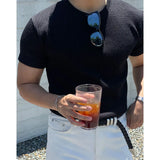 Wiaofellas  -  New Round Neck Men's Textured Sports Trendy Casual Pullover Muscle Slim Snake Pattern Short-sleeved Top