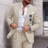 Wiaofellas  -  Linen Suits For Men Beach Wedding Slim Fit Jacket Pants 2 Piece Set Smart Casual Blazer Trouser High Quality Males Clothing