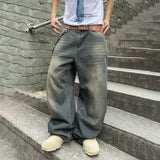 WIAOFELLAS  -  Fashion Summer Men's Gradient Do Old Design Loose Denim Pants Vintage Wide Leg High-waisted Straight Jeans Male