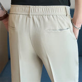 WIAOFELLAS  -  Men's Elastic Waist Suit Shorts Summer Solid Drawstring Business Casual Knee Length Pants Male Korean Fashion Short Trousers