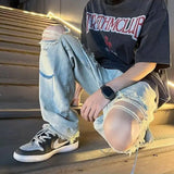 Wiaofellas  -  Hip Hop Street Scraping Ripped Jeans Men's High Street Ins Trendy Straight Leg Loose Harem Hanging Pants