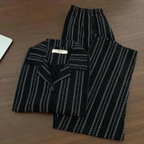 WIAOFELLAS  -  Comfy Milk Silk Loungewear Stylish Men's Fall Winter Pajama Set Striped Plaid Print Color Matching Lapel Single-breasted Long