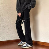 WIAOFELLAS  -  Jeans Men Fashion Slim Handsome Spring Autumn Ribbons Rivet Button Design American Style Youthful Temperament Trousers Teenagers