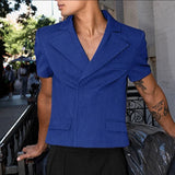 WIAOFELLAS  -  Men Blazer Solid Color Lapel Short Sleeve Casual Crop Blazer Men Streetwear Fashion Elegant Leisure Male Suit S-5XL 2026